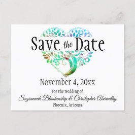 Bröllop spara datum Aqua Blue Träd Heart Anpassnin Meddelande Vykort