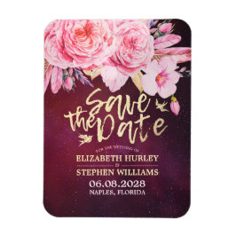 Bröllop spara datum Blommigt Feathers Burgundy Red Magnet