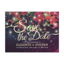 Bröllop spara datum Blommigt Lila String Ljus