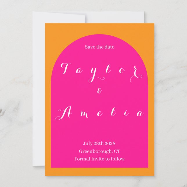 Bröllop spara datum Boho Arch Rosa och Orange Datumet (Framsida)
