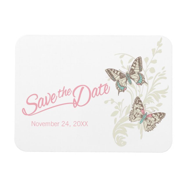 Bröllop spara datum butterflies magnet (Horisontell)