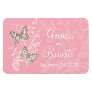Bröllop spara datum butterflies rosa magnet