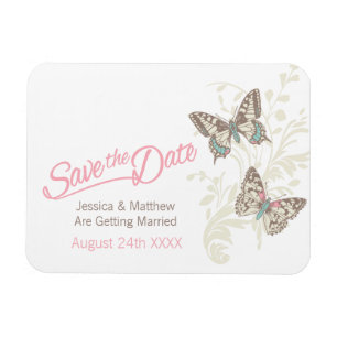 Bröllop spara datum butterflies rosa magnet