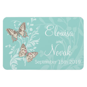 Bröllop spara datum butterflies teal magnet