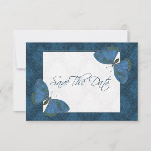 Bröllop spara datum Butterfly Brocade blue Datumet