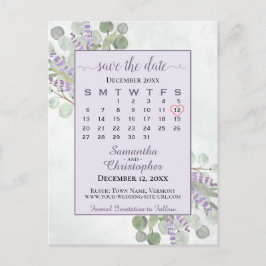 Bröllop spara datum Calendar Eucalyptus Lila Meddelande Vykort