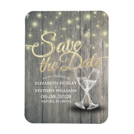 Bröllop spara datum Champagne Glass Wood Light Magnet