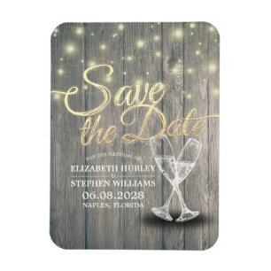 Bröllop spara datum Champagne Glass Wood Light Magnet