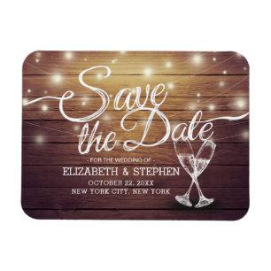 Bröllop spara datum Champagne Glass Wood Light Magnet