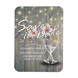 Bröllop spara datum Champagne Glass Wood Light Magnet