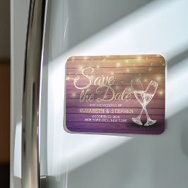 Bröllop spara datum Champagne Glass Wood Light Magnet