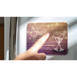 Bröllop spara datum Champagne Glass Wood Light Magnet
