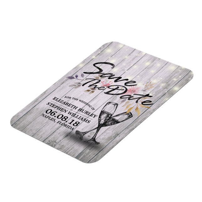 Bröllop spara datum Champagne Glass Wood Light Magnet (Vänstra Sidan)
