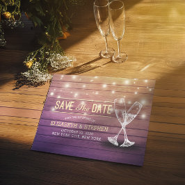 Bröllop spara datum Champagne Glass Wood Light Meddelande Vykort