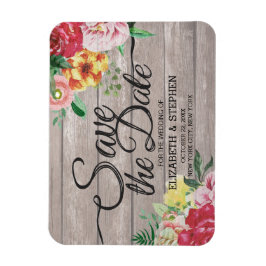 Bröllop spara datum Elegant Flowers Rustic Wood Magnet