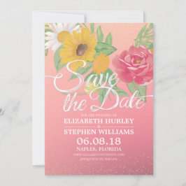 Bröllop spara datum Flowers Rosa Guld Glitter Datumet