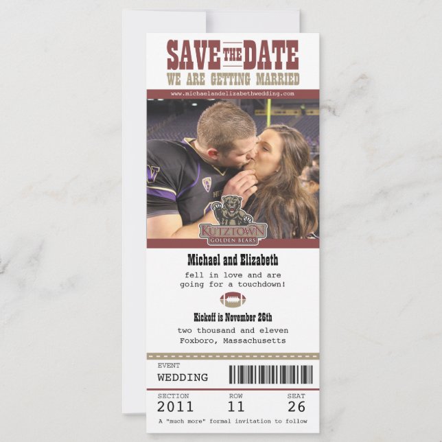 Bröllop spara datum Football Biljett Datumet (Framsida)