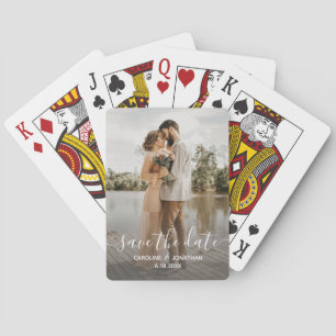 Bröllop spara datum Fotoenkel calligrafi Casinokort