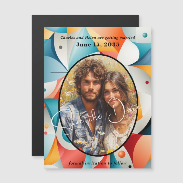 Bröllop, spara datum, fotomagnet (Fram/baksida)