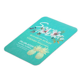 Bröllop spara datum Golden Pineapples Teal Ro Magnet