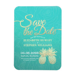Bröllop spara datum Golden Pineapples Teal Ro Magnet