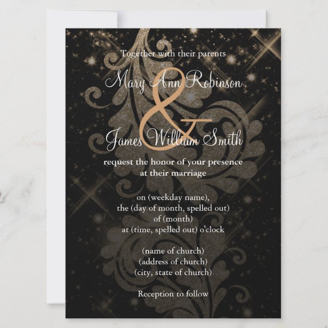 Bröllop spara datum Guld Glitter Blommigt Swirl Datumet (Framsida)