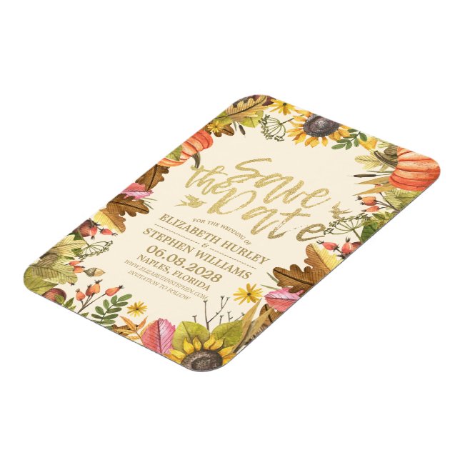 Bröllop spara datum Hösthösten Höst löv Pumpkin Magnet (Vänstra Sidan)