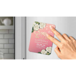 Bröllop spara datum Hydrangea Flowers Ljusa rosa Magnet