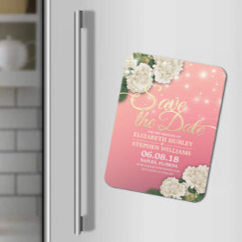 Bröllop spara datum Hydrangea Flowers Ljusa rosa Magnet