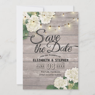 Bröllop spara datum Hydrangea String Ljus Wood Datumet