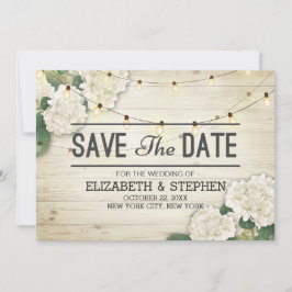 Bröllop spara datum Hydrangea String Ljus Wood Datumet
