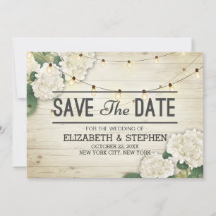 Bröllop spara datum Hydrangea String Ljus Wood Datumet