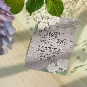 Bröllop spara datum Hydrangea String Ljus Wood Datumet