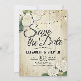 Bröllop spara datum Hydrangea String Ljus Wood Datumet