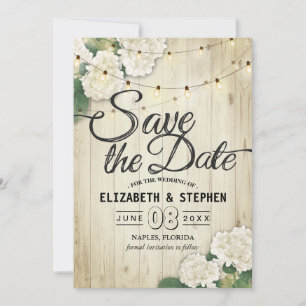 Bröllop spara datum Hydrangea String Ljus Wood Datumet