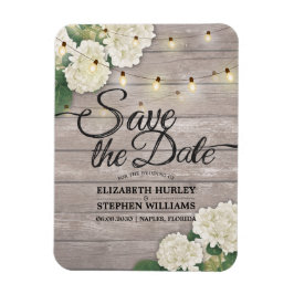 Bröllop spara datum Hydrangea String Ljus wood Magnet