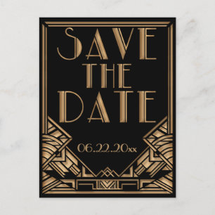 Bröllop spara datum i Art Deco Gatsby Stil Meddelande Vykort