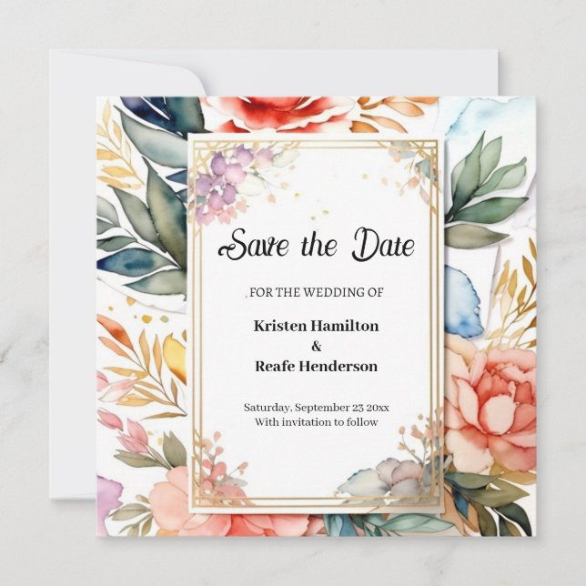 Bröllop spara datum-kort för vattenfärg i blommigt spara datumet (Framsida)