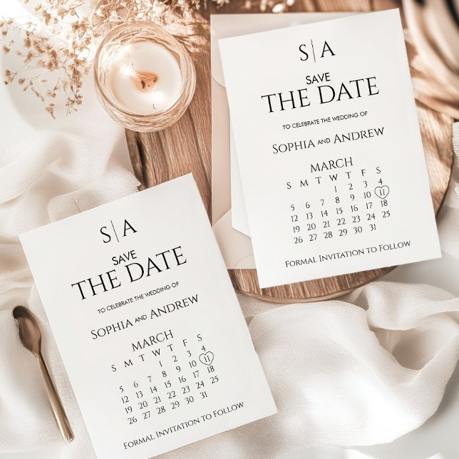 Bröllop Spara Datum Kort Kalender Monogram (Skapare uppladdad)