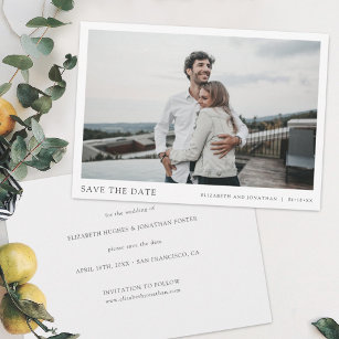 Bröllop spara datum-kort med enkel Chic med foto Spara Datumet