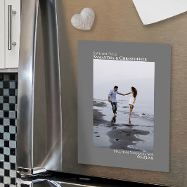 Bröllop spara datum Lodrät Photo Minimal Grått Magnetisk Inbjudningskort