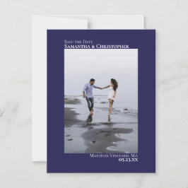 Bröllop spara datum Lodrät Photo Navy Blue Magnetisk Inbjudningskort