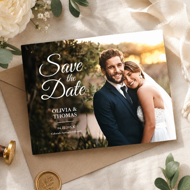 Bröllop Spara Datum Modernt Enkelt Foto Vykort (Wedding Save The Date Modern Simple Photo Postcard)
