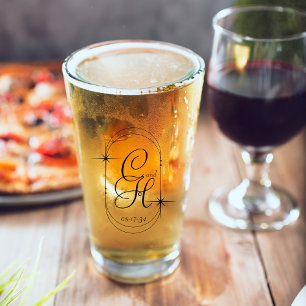 Bröllop spara datum Monogram Boho-skript svart Glaskopp