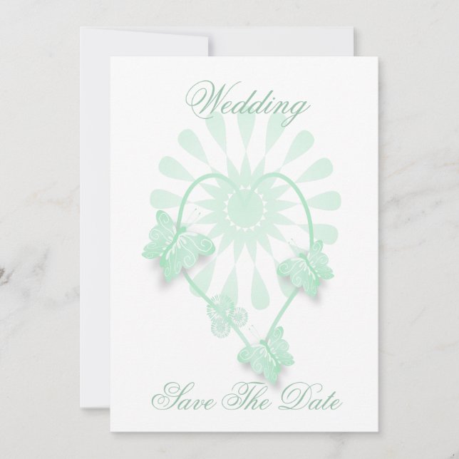 Bröllop spara datum Peppermint Butterflies Heart Datumet (Framsida)