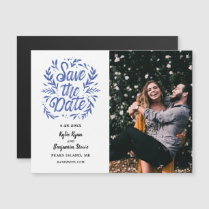 Bröllop spara datum Photo Calligraphy Botanical Magnetisk Inbjudningskort