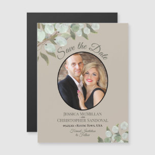 Bröllop spara datum Photo & Greenery Taupe Magnetisk Inbjudningskort