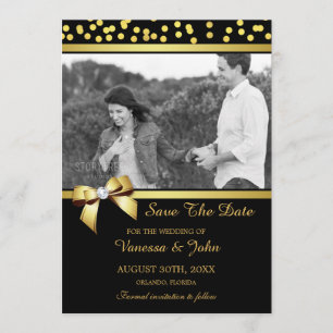 Bröllop spara datum Photo Guld Confetti Black Datumet