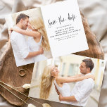 Bröllop spara datum Photo Romantic Elegant Postc Vykort<br><div class="desc">Bröllop spara datum-kort med foto på framsidan och baksidan. Spara datumkorten innehåller en modern handskriven kursiv skripttypografi som är elegant,  enkel och modern till använda efter att du bröllopsdag firande.</div>