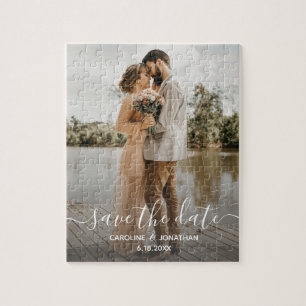 Bröllop spara datum Photo Script Calligraphy Pussel